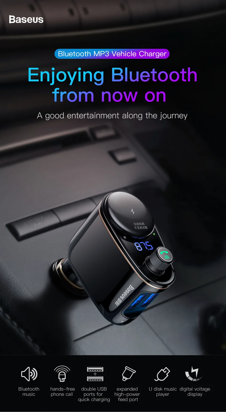 Baseus fm-передатчик Bluetooth V4.2 автомобильный комплект MP3 аудио плеер Поддержка Handsfree вызывающий модулятор 5V3. 4A двойной USB Автомобильное зарядное устройство