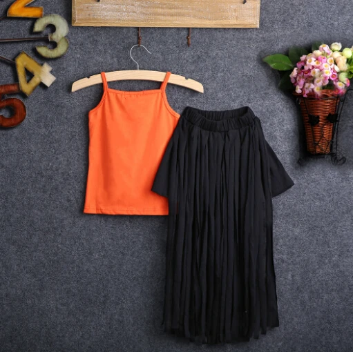 Новинка 2017 года Лидер продаж летний оранжевый топ без рукавов для маленьких