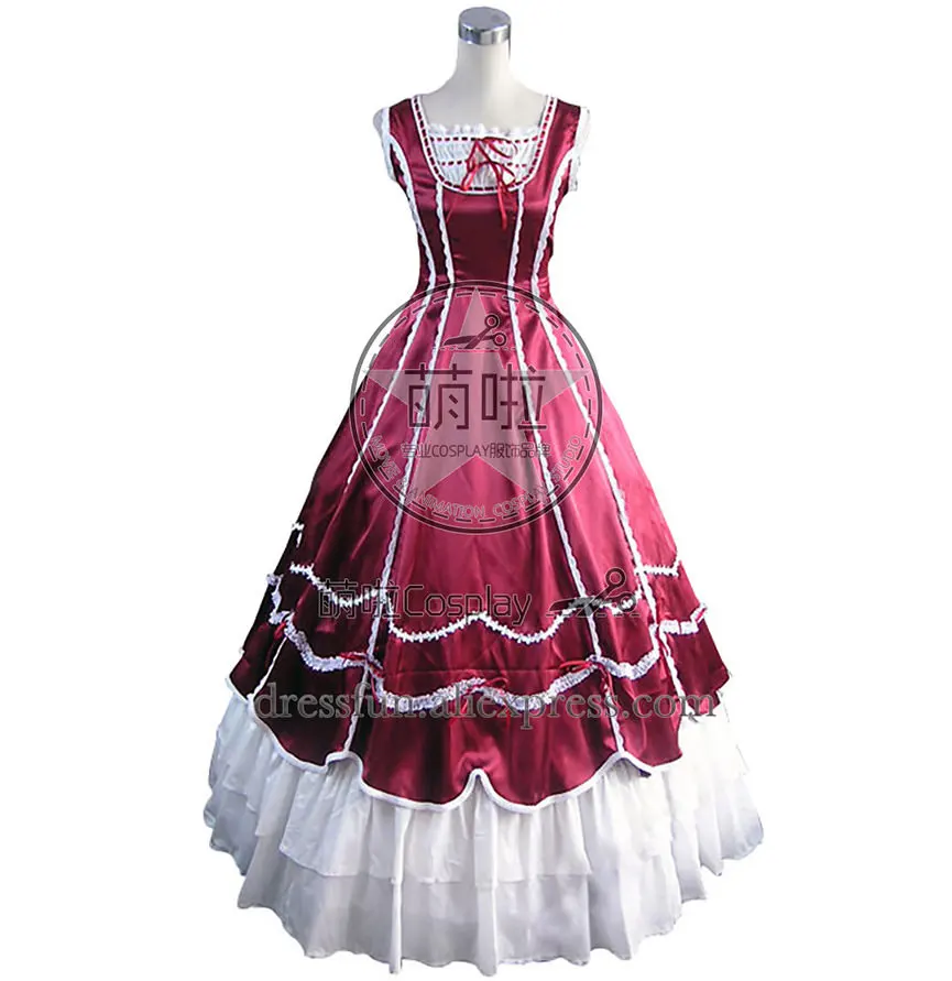 Готическое бальное платье в стиле Civil War Southern Belle цвета красного вина и черного
