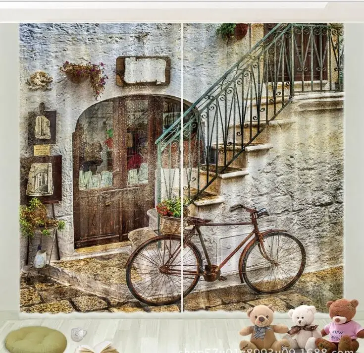 

Dilapidated courtyard Curtain luxury Blackout 3D Window Living room office bedroom Cortinas Drapes Rideaux Customized pillowcase
