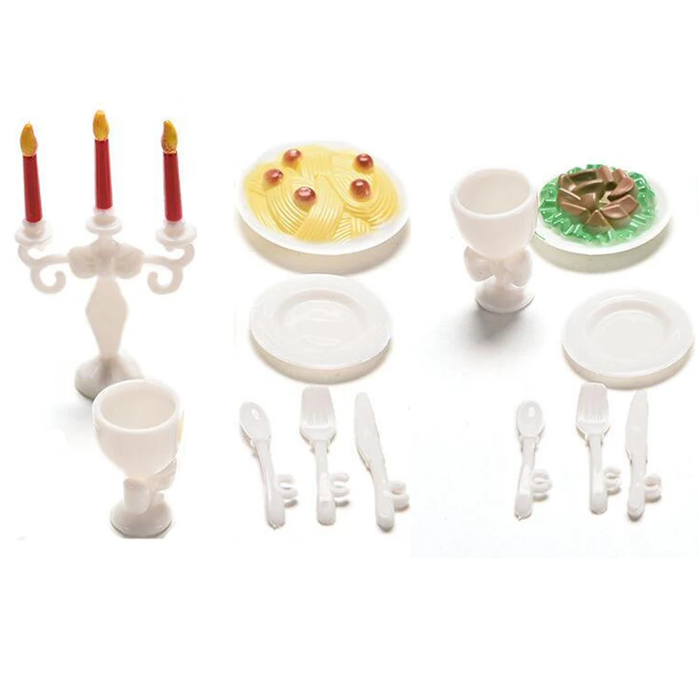 

NK 13 Pcs/set Doll Accessories Candlelight Dinner for Barbies Tableware Candle Wineglass Mini Simulation tableware dolls Kitchen