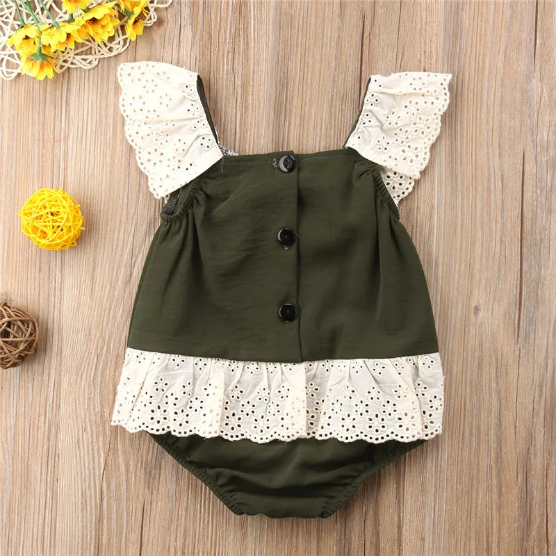 Lace Girls Clothing Cotton Ruffle Green Summer Sleeveless Buttons Outfits Clothes Infant Baby Girl Kids Jumpsuit Bodysuit | Детская