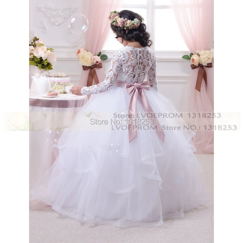 Кружевное платье принцессы с цветочным узором для девочек бальное длинными
