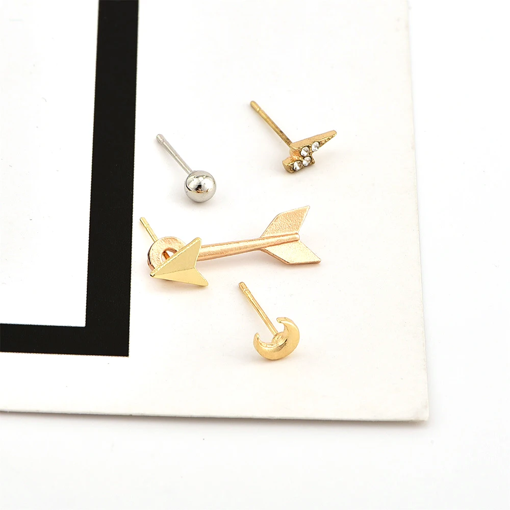 4 шт./компл. женские модные круглые серьги гвоздики со стрелками и кристаллами с