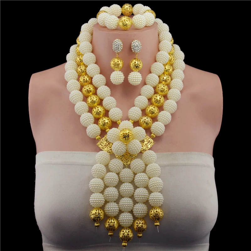 Plastic Pearl Ball 2017 Fashion african beads necklace set nigerian wedding jewelry Free shipping | Украшения и аксессуары