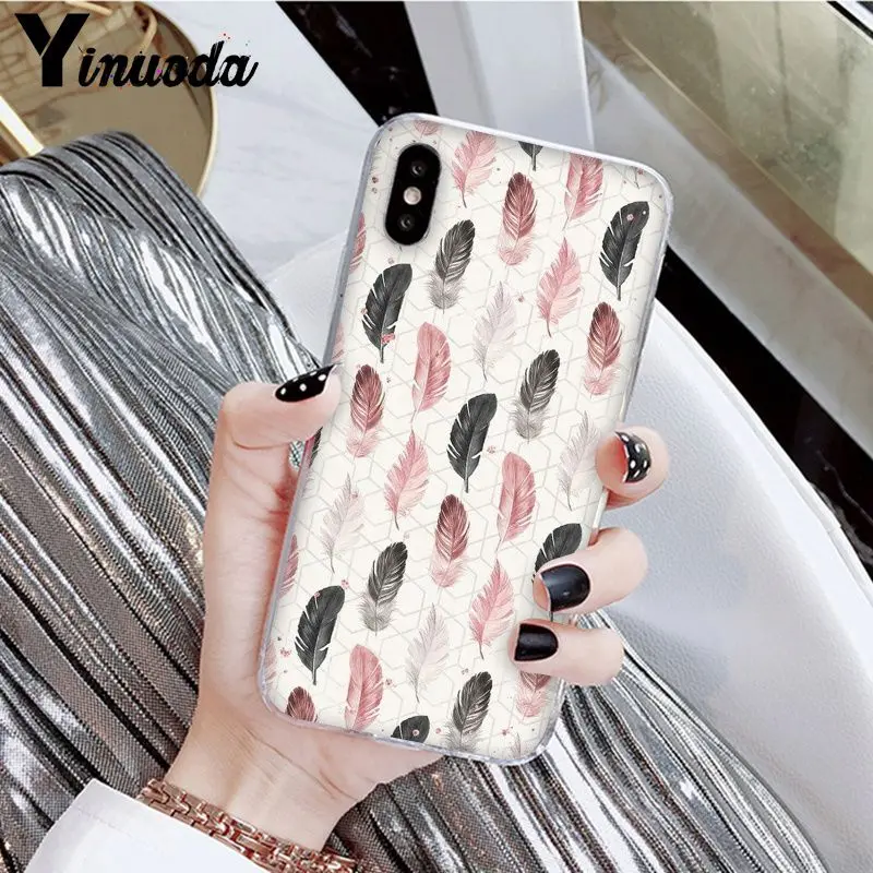 Прозрачный чехол Yinuoda из ТПУ с изображением лебедя и перьев для iPhone X XS MAX 6 6S 7 7plus 8