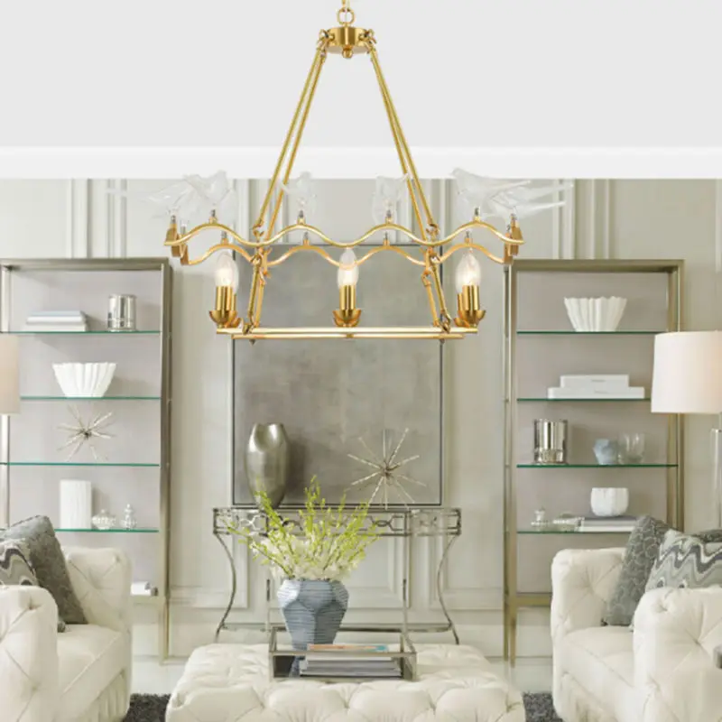 Laiting Lighting Copper Frame Art Light Fixtures Gold Hanging Lamp Modern Bird Shaped Glass Chandelier +Free shipping | Лампы и