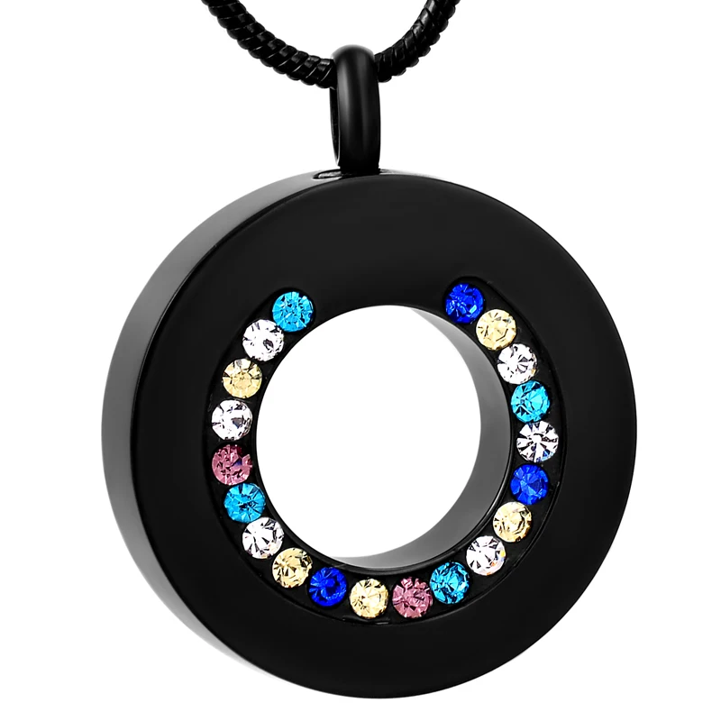 

Hollow Round Colorful Crystal Inlay Beautiful Women's Cremation Necklace Never Fade Black Color Human/Pet Cremation Jewelry