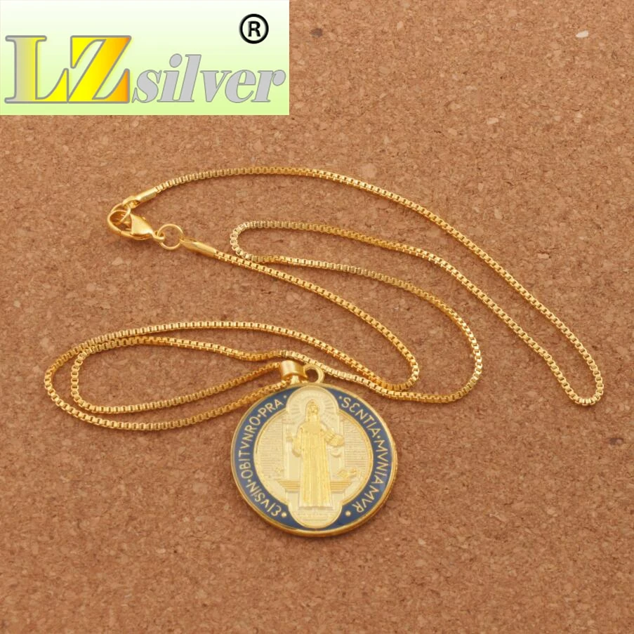 

mix Enamel Round Saint Benedict Medal Pendant Cross Christian Pendant Necklaces N1668 24inches