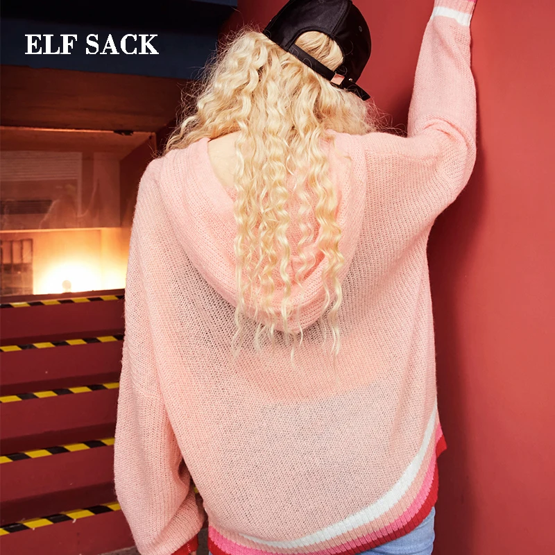 ELFSACK/Новинка осени женский свитер Повседневный ручной вязки с капюшоном женские