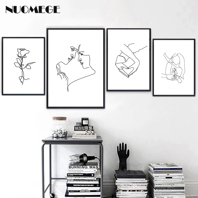 

Nordic Style Lines Wall Art love Poster Simple Abstract Painting Couple Gift Posters and Prints for Bedroom Home Decor