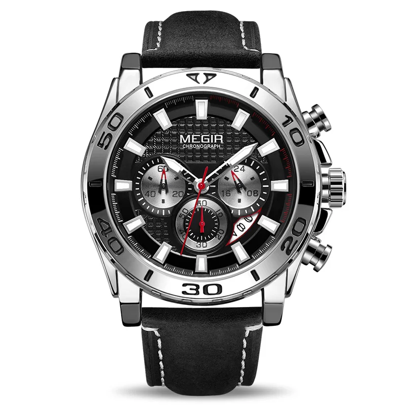 Silver color case Relojes, MEGIR часы, мужские Модные Спортивные кварцевые часы, мужские часы, Топ бренд, Роскошные водонепроницаемые часы, часы Relogio Masculino - Цвет: Silver color case