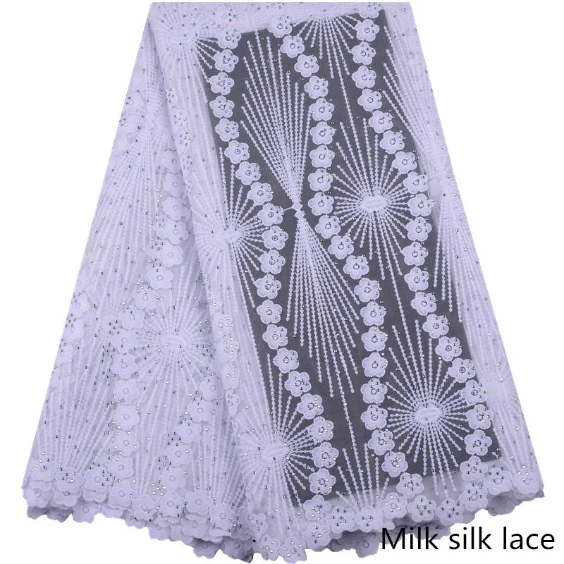 

New Design African Swiss Milk Silk Lace High Quality 2019 African Milk Silk Lace Fabric With Plenty Stones For Wedding 1479