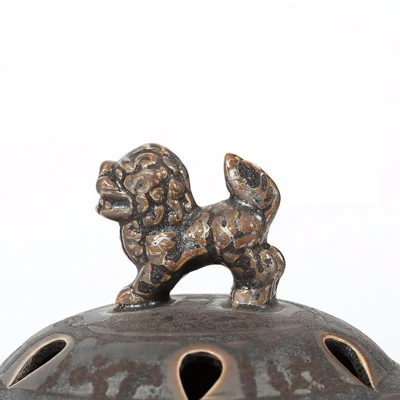 

Chinese Traditional Style Incense Burner With Mini Lion Yellow Silver Color Mini Sandalwood Censer Home Decor Incense Holder