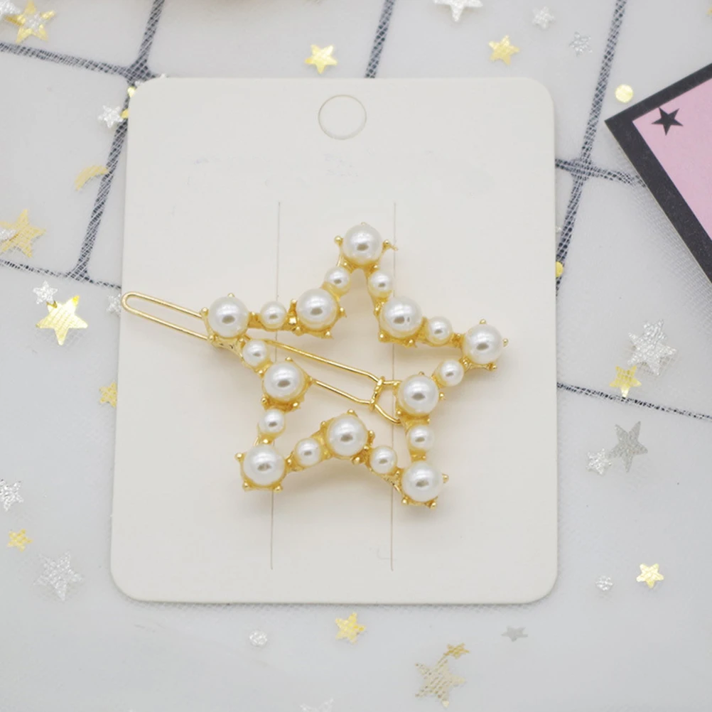 2 pcs Hair Clip Five-pointed Star Shape Geometric Hollow out Alloy Pearl Jewelry for Girls | Аксессуары для одежды