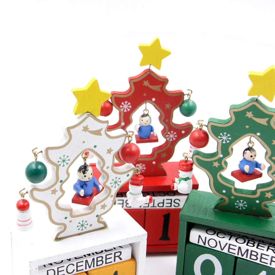 1pcs Creative Calendar Christmas Desktop Gifts Toy Decorations Wood Material Ornaments Deer Snowman Santa Claus Advent Calendars | Дом и сад