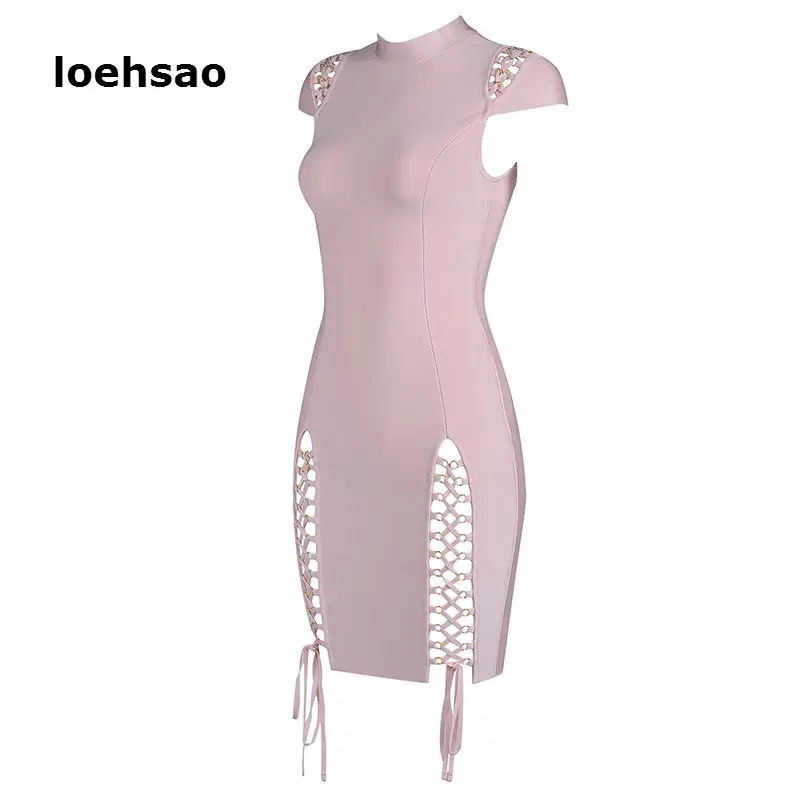 

2017New fashion slim women bandage dress black pink khaki hollow out celebrity evening club party bodycon dresses summer vestido