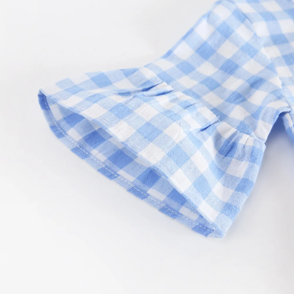 Летние блузки в клетку для девочек + шорты комплект детской хлопковой одежды из 2