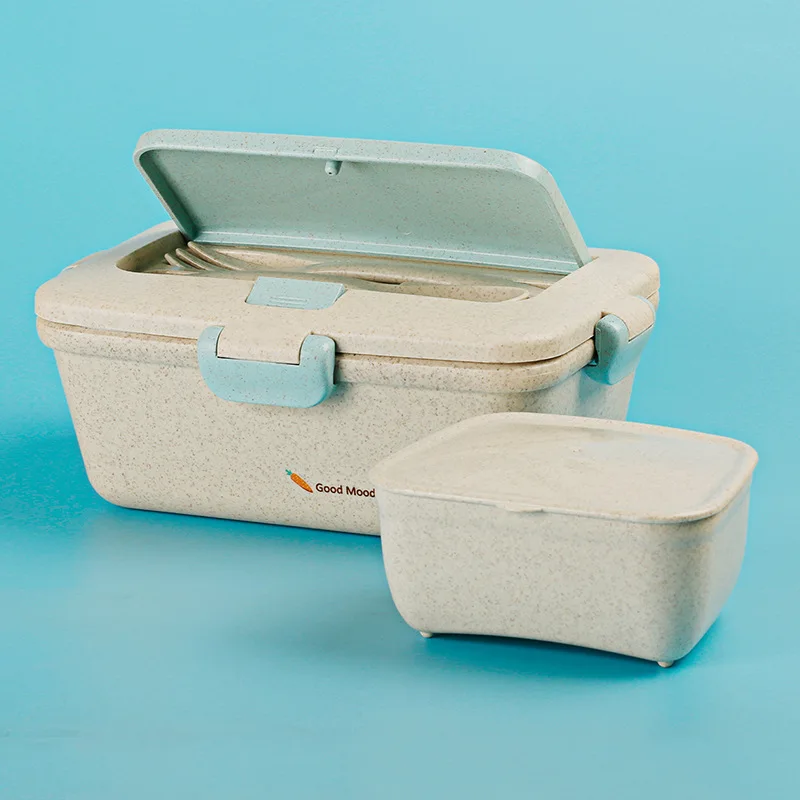 ONEUP пшеничная соломенная Ланч-бокс экологичный милый кролик Bento box Microwavable контейнер для хранения продуктов с ложкой и вилкой