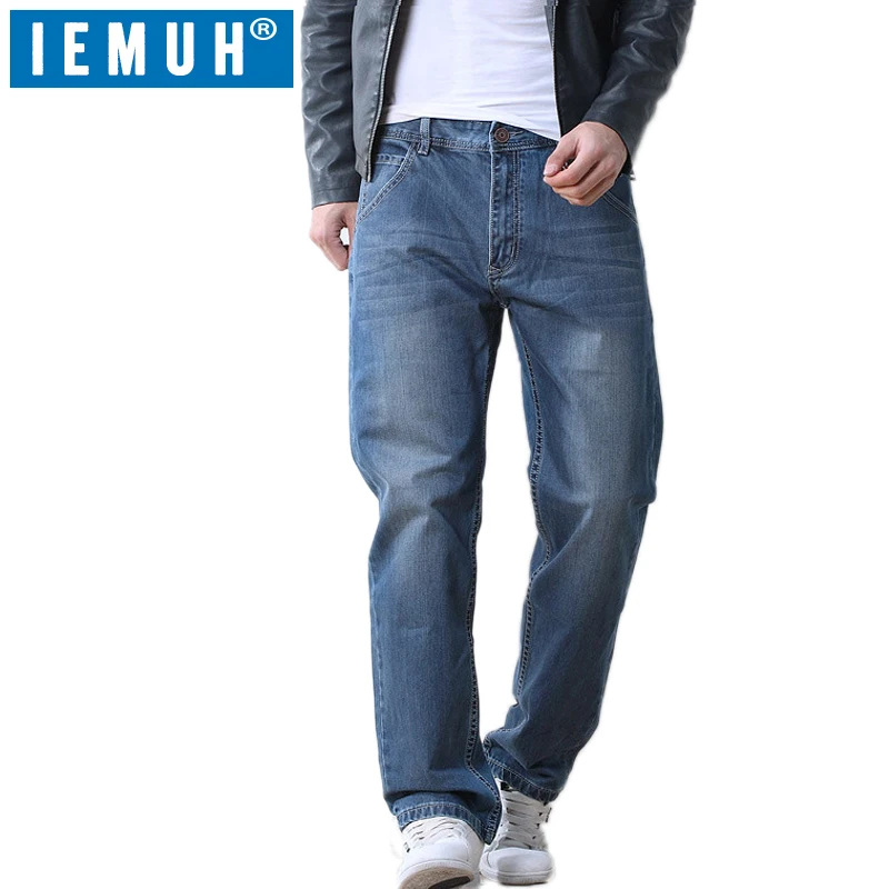 Мужские прямые джинсы IEMUH повседневные однотонные длинные брюки размеры 28 48|straight