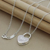 2019 new 925 silver necklace fashion lock heart pendant necklaces jewelry for women couple girl gift