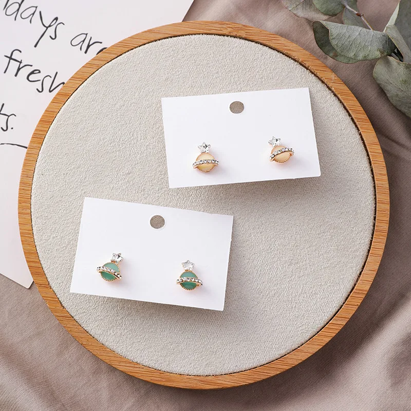 Korea Style Silver Needle Cute Stud Earrings Rhinestone Universe Planet Saturn Star Small for Women Trendy Accessories | Украшения и