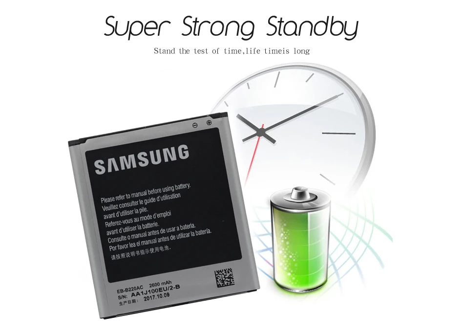 Samsung аккумулятор для телефона 2600 мАч EB-B220AC Замена для samsung GALAXY Grand 2 SM-G7106 G7108 G7108V SM-G7102 батареи