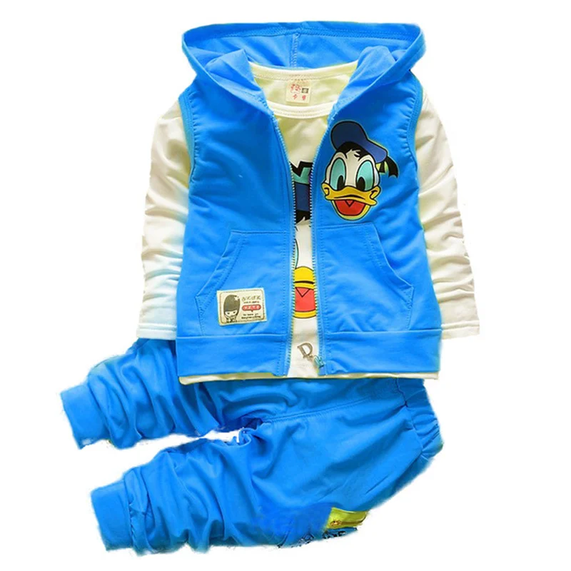 

Boys and Girls Cartoon Set Donald Duck even cap vest jerseys T-shirt trousers three-piece set