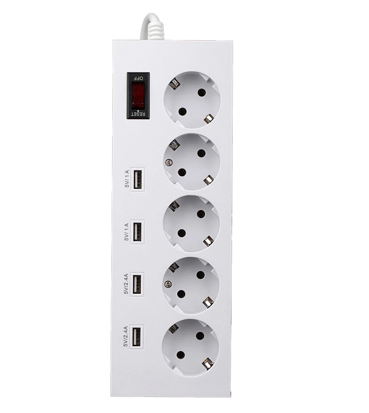 Бесплатное евро 5 интерфейсов USB Сетевой фильтр питания 250В 16А 1.8M кабелем с 4 USB порта и 5 розеткой расширения