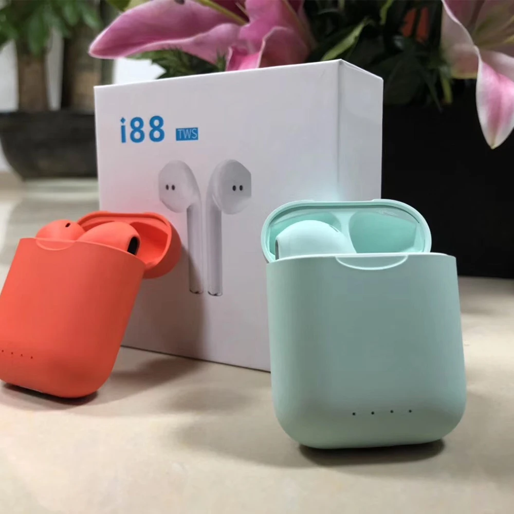 I88 TWS Новые красочные мини hifi звук Bluetooth Беспроводные наушники с зарядным чехлом pk