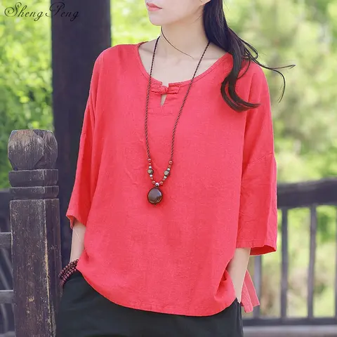 Винтажная Женская Китайская традиционная хлопковая льняная блузка, летняя новая классическая рубашка, новинка, одежда Тан, топы Q752