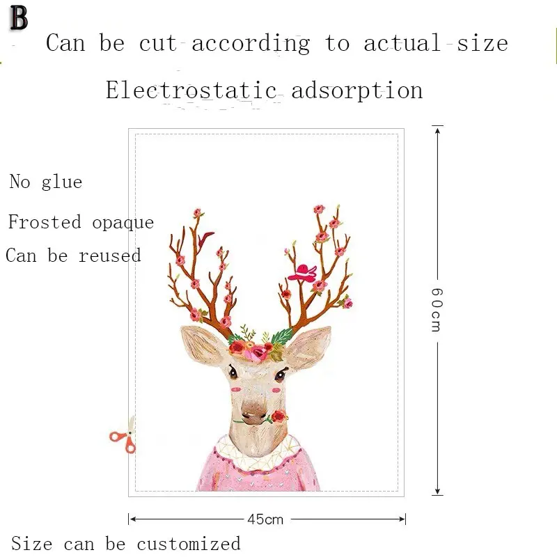 45cm(w)x60cm(h) A Цветные оленьи стеклянные пленочные стикеры на стекло пользовательский размер Пятнистый, статический цепляются спальни уединение неклейкая дверь декоративная плёнка ПВХ - Цвет: 45cm(w)x60cm(h) A
