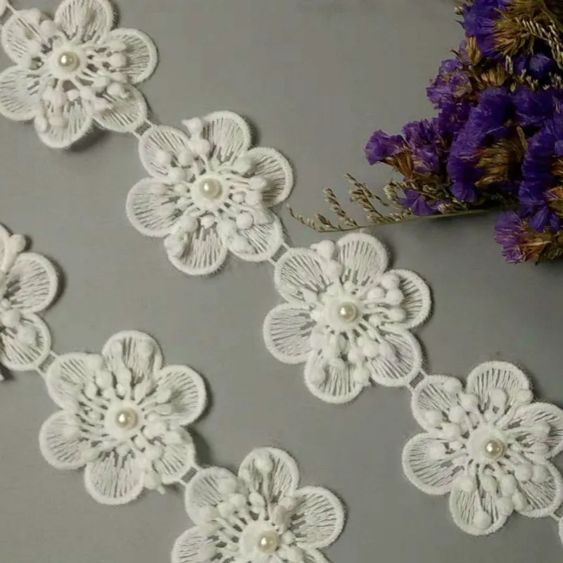 10x White Heart Flower Embroidered Lace Trim Ribbon Applique Sewing Craft Crochet Vintage Wedding Bridal Dress Clothes 5CM | Дом и сад