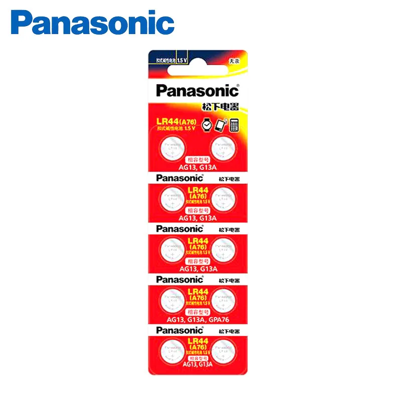 10 шт. PANASONIC A76 1,5 в 0% Hg кнопочная батарейка LR44 A76 AG13 SR1154 357 LR 44 для калькулятора игрушки батареи
