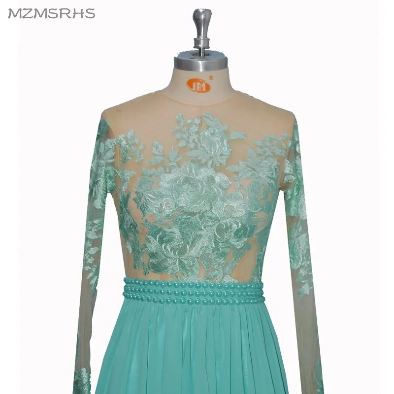 Unique Designer Lace Prom Dresses Sheer Neck Illusion Long Sleeves Floor Length Evening Party Formal Gowns Robe De Soiree | Свадьбы и