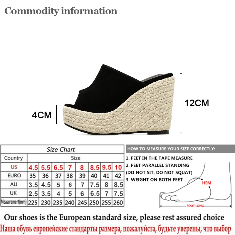 

Gdgydh 2021 New Summer Platform Wedges Sandals Fashion High Heels Slip On Women Shoes Black Flock Platform Straw Sandals Comfort