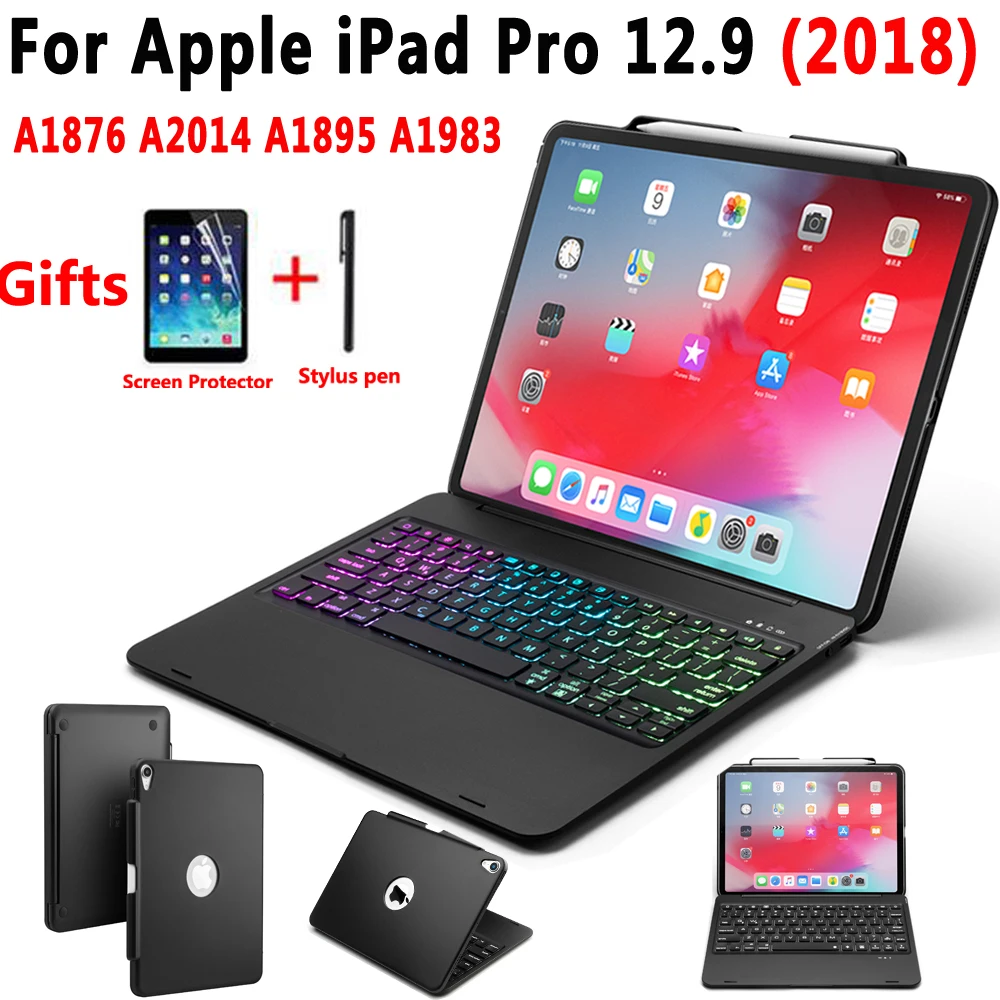 Bluetooth клавиатура с подсветкой Чехол для iPad Pro 12 9 2018 A1876 A2014 A1895 карандаш держатель