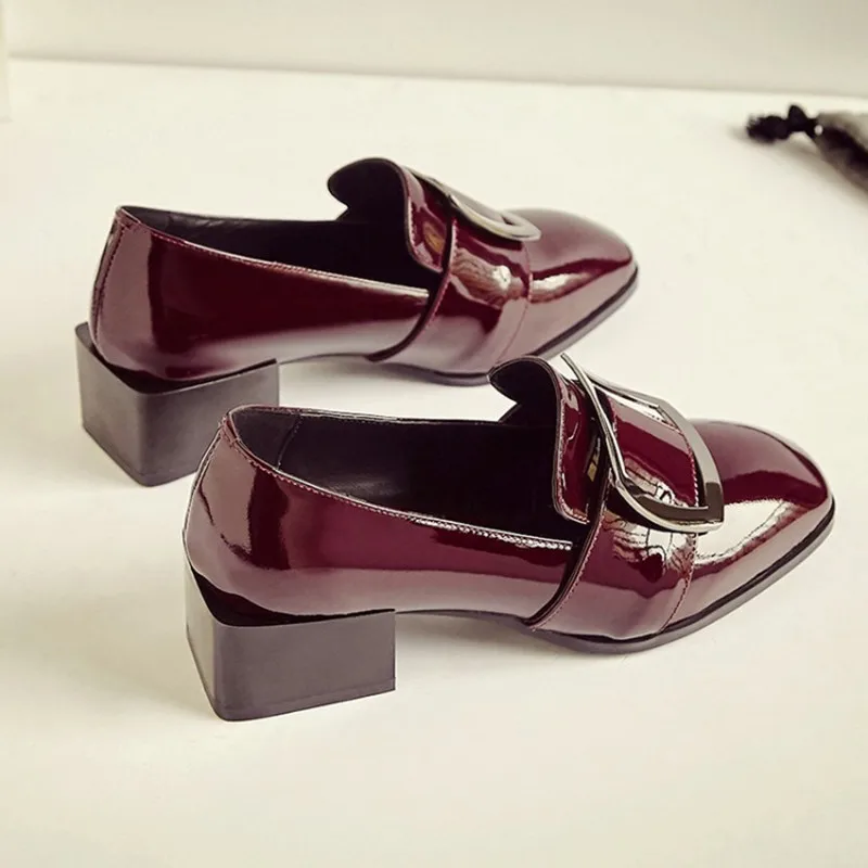 Plus Size 34-43 High quality Patent leather Casual Shoes Dress Flats Spring Autumn Buckle Genuine Leather women Loafers shoes
