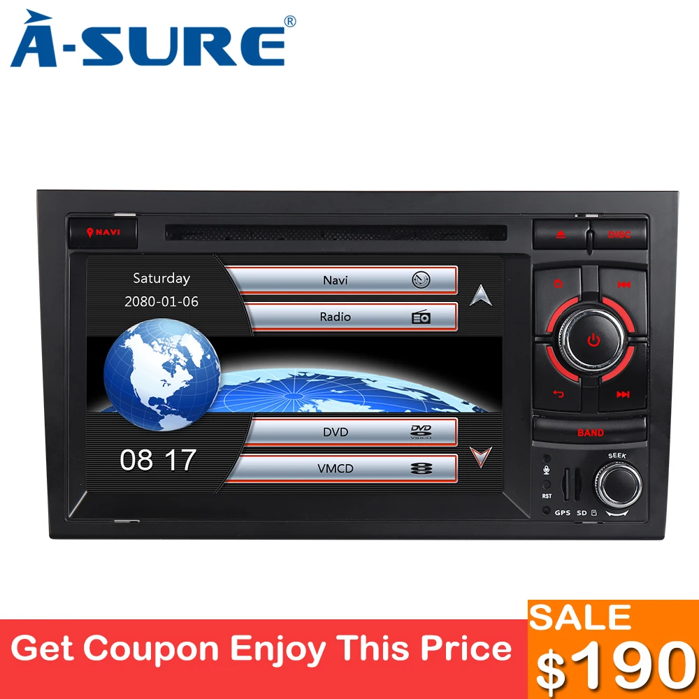 A-sure 7 дюймов радио Автомобильный gps dvd-плеер для Audi A4 2002-2007 S4 RS4 с 3g SWC RDS DAB + задний USB
