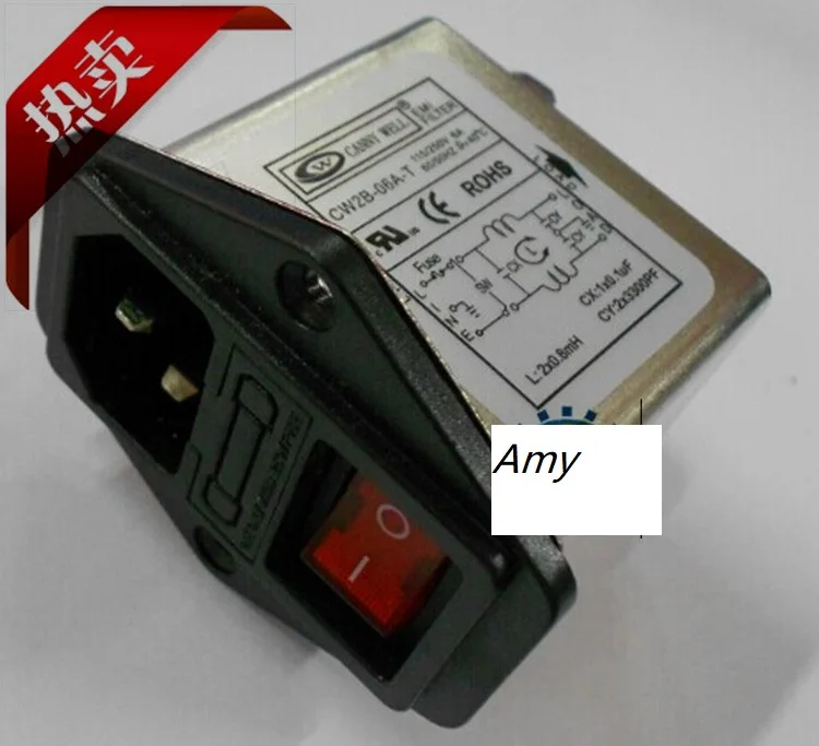Мощность EMI фильтр CW2B 06A T розетка Переключатель 220 В Однофазный AC