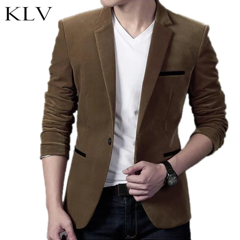 Men Plus Size Vintage Long Sleeve British Style Blazer Jacket Corduroy Notched Lapel Collar Coat Slim Single Breasted Outwear