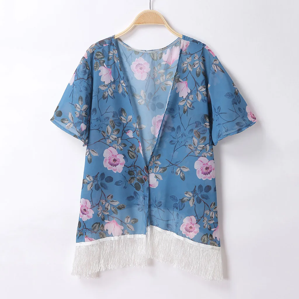 FREE OSTRICH Women Shirts Fresh Flower Pattern Beach Loose Beautiful Blue Batwing Sleeve Honorable Elegant Summer Blouse | Женская