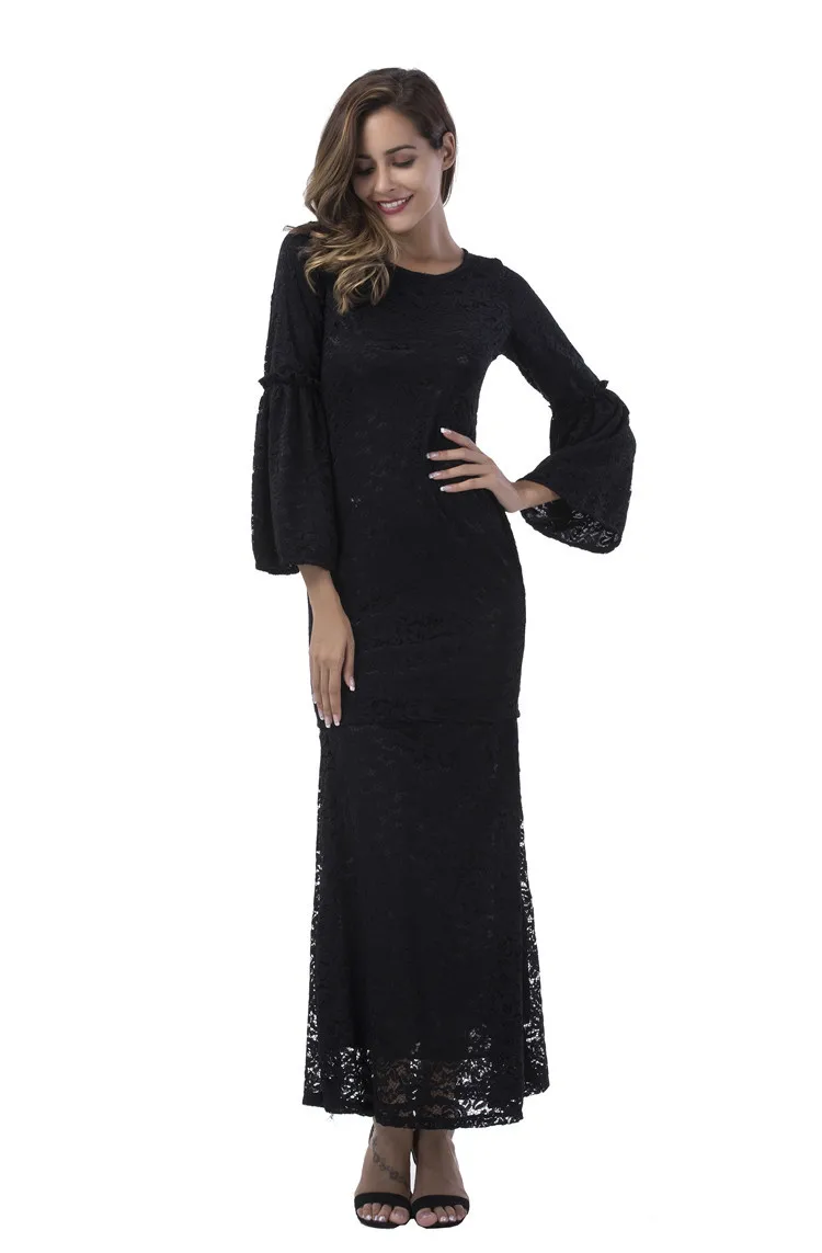 2017 S-3XL кружевное тонкое платье с русалочкой Женская одежда длинными рукавами