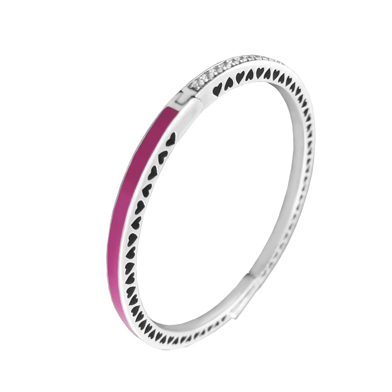 

Radiant Hearts of Signature Bangle 925 Sterling Silver Radiant Orchid Enamel & Clear CZ Bracelets Bangles Women Jewelry Making