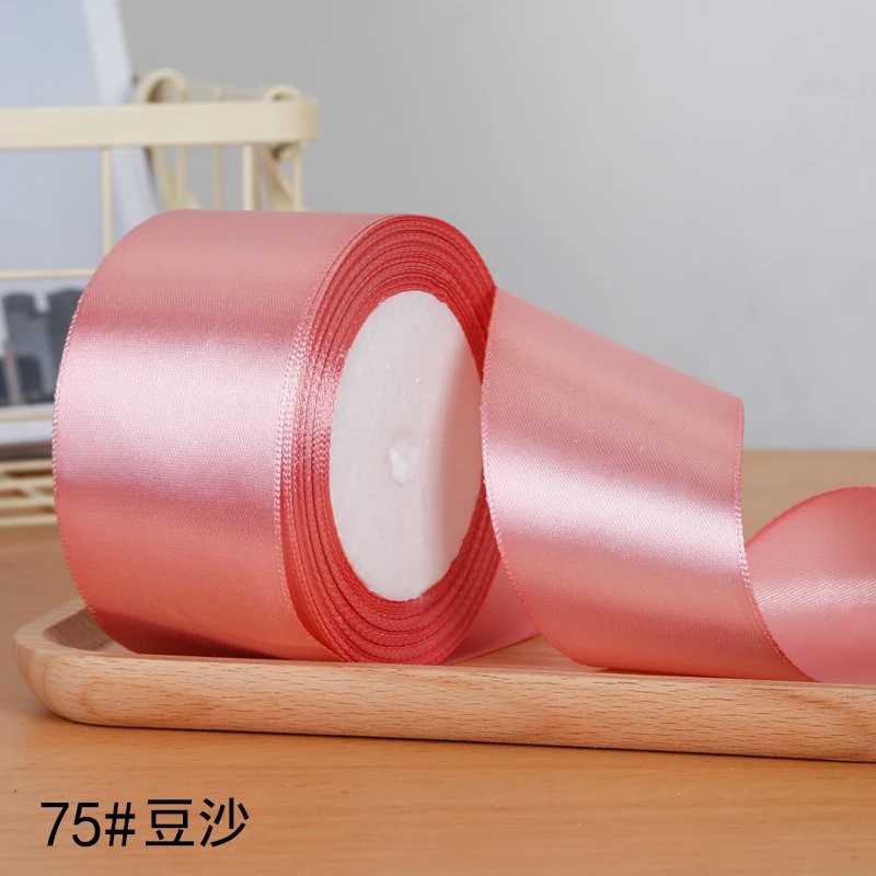 22 метра/рулон 2 дюйма = 5 см шелковые атласные ленты DIY Искусственные розы цветы Свадьба День Рождения Вечеринка Конфеты Подарочная коробка Упаковка Ленты - Цвет: Coral Pink