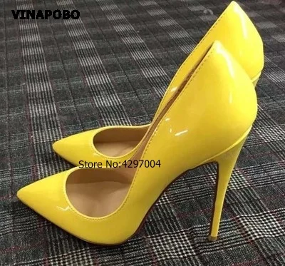 

Sexy Pointed toe Yellow Patent Leather High Heel Shoes Woman Pumps Slip-on Stiletto Heels stiletto heels Shoe Party Wedding Shoe