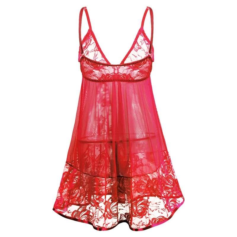 Для женщин сексуальное нижнее белье Babydoll на бретельках, с открытой спиной, кружевное Прозрачная сорочка пикантные костюмы, ночные сорочки плюс Размеры S-6XL