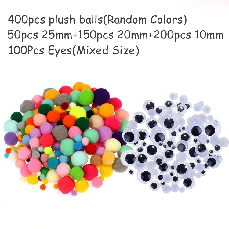 Плюшевая палочка/помпоны радужных цветов Shilly-Stick Обучающие DIY игрушки ручной работы художественное ремесло творчество devolooping игрушки GYH - Цвет: 400pompom 100eyes