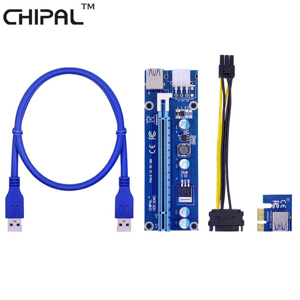 CHIPAL 10 шт. 0 6 м PCI Express E 1X к 16X расширитель переходных карт + кабель USB 3 0/15 pin 6Pin питания