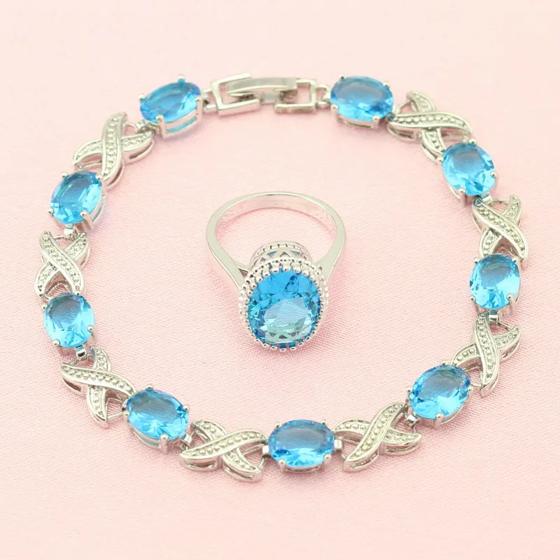 Небесно Голубой Камень Серебряный цвет Ювелирные наборы для женщин украшение